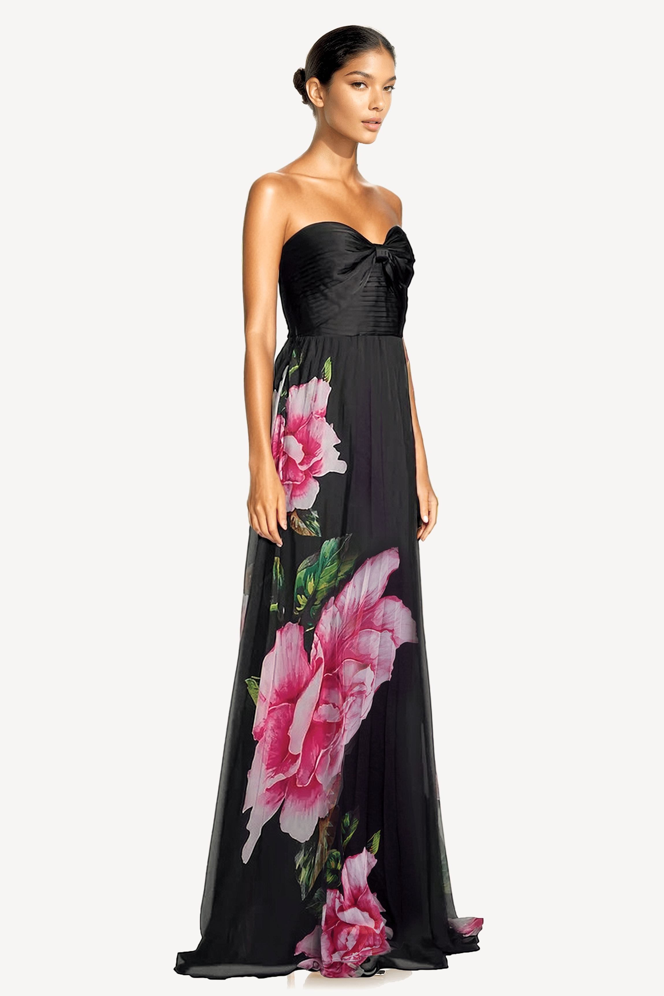 The Dasha Black Strapless Floral Printed Maxi Dress