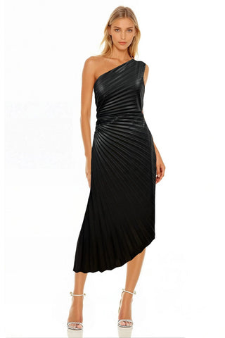 The Alana | Black Pleated One-Shoulder Cocktail Dress