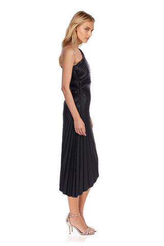 The Alana | Black Pleated One-Shoulder Cocktail Dress