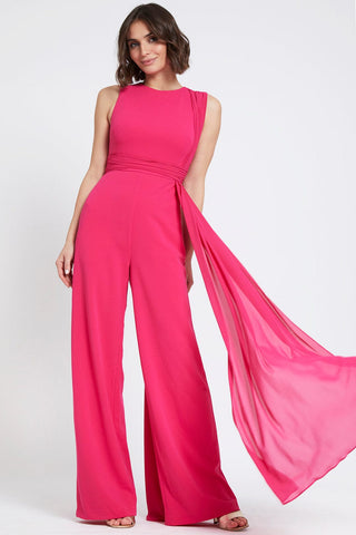 The Kylie | Fuchsia Draped Scarf Jumpsuit