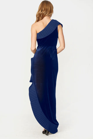 The Mercer Velvet | Navy Pleated Ruffle Gown