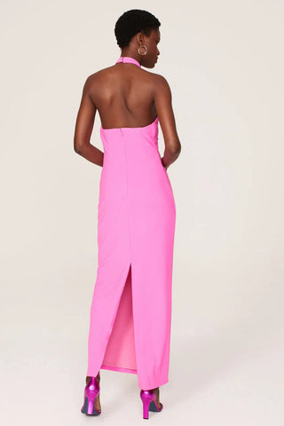The Hali | Neon Pink Twisted Neck Backless Jersey Maxi Dress