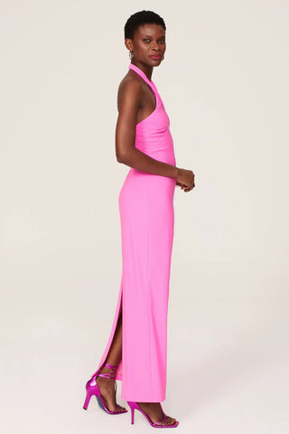 The Hali | Neon Pink Twisted Neck Backless Jersey Maxi Dress