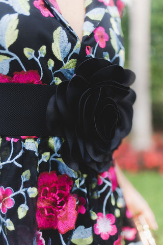 The Eden | Floral Embroidered Rosette Cocktail Dress