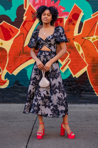 The Cristina | Black Floral Organza Midi