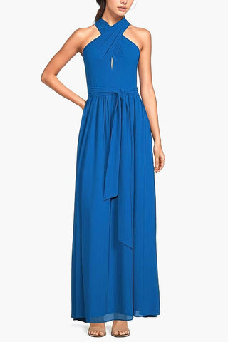 The Leah | Cobalt Criss-Cross Halter Maxi Dress