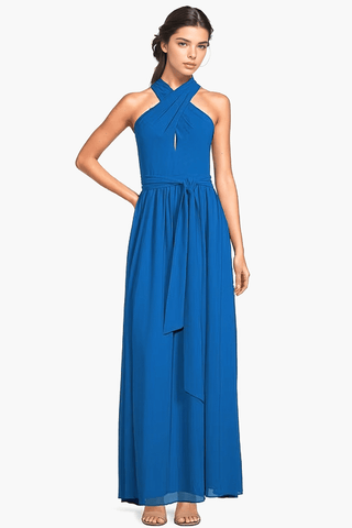 The Leah | Cobalt Criss-Cross Halter Maxi Dress