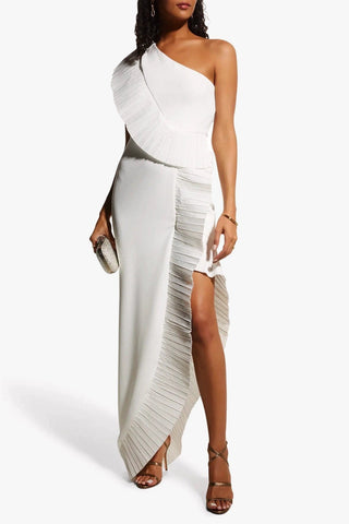 The Mercer | Ivory Pleated Ruffle Gown