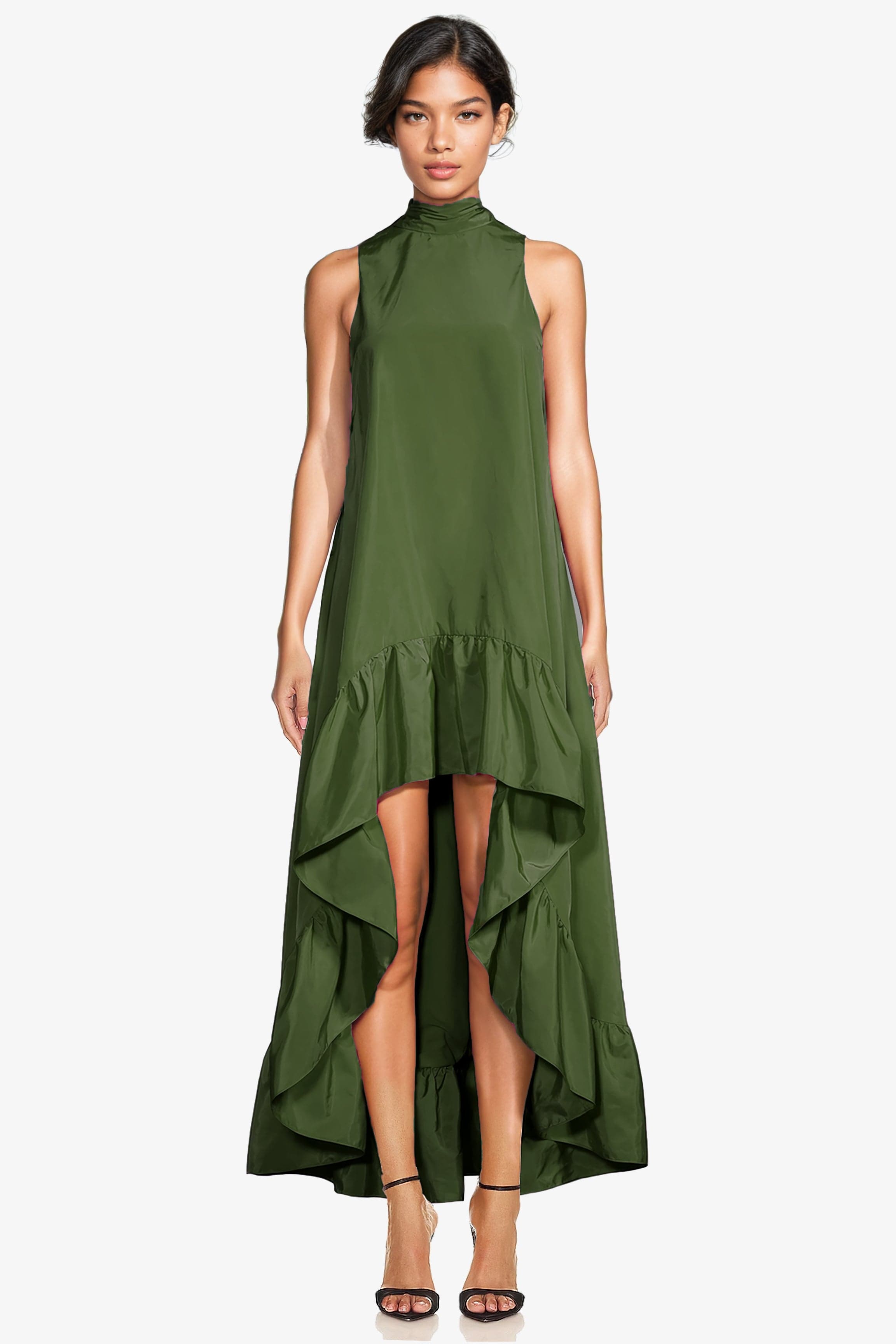 Olive green high low dress online