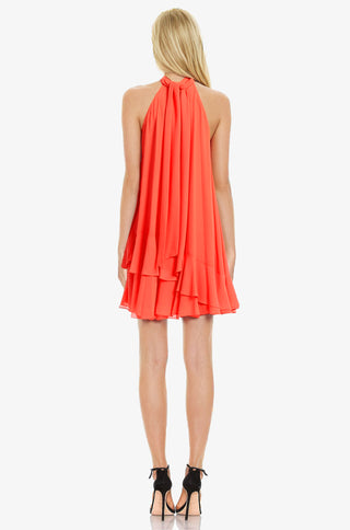 The Ava | Coral Ruffle Halter Neck Cocktail Dress