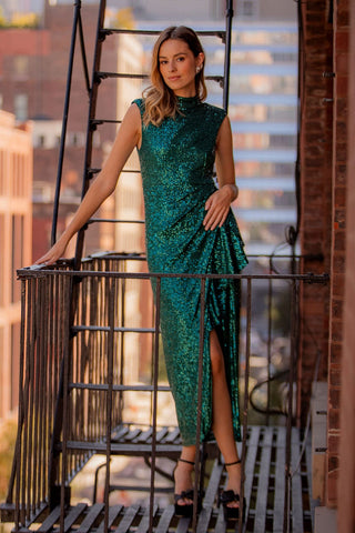 The Bardot | Emerald Sequin Cocktail Dress