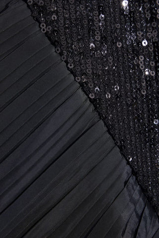 The Mercer Sequin | Black Pleated Ruffle Gown