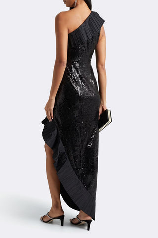 The Mercer Sequin | Black Pleated Ruffle Gown