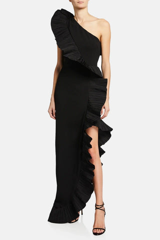 The Mercer | Black Pleated Ruffle Gown