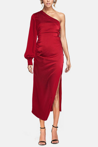 The Elana | Ruby One-Shoulder Midi Cocktail Dress