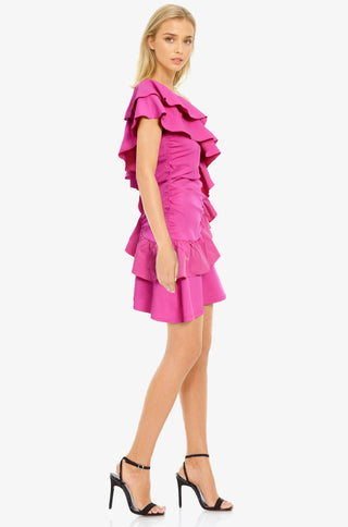 The Molly | Fuchsia One Shoulder Ruffle Mini Dress