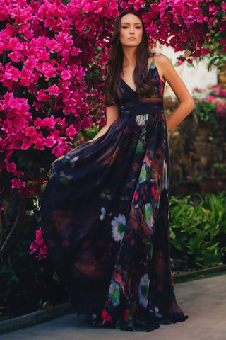 The Andrea | Triangle Plunge Floral Gown
