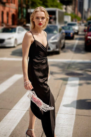 The Hayes | Black Faux Wrap Gown