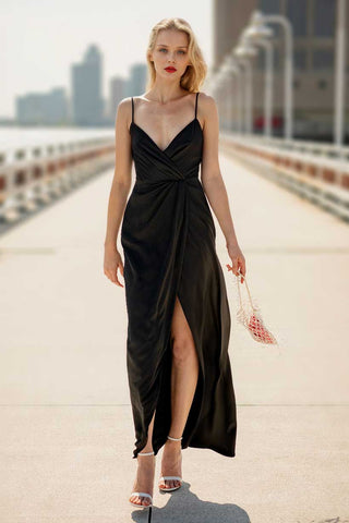 The Hayes | Black Faux Wrap Gown
