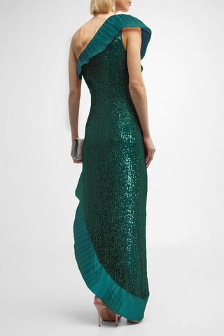 The Mercer Sequin | Emerald Pleated Ruffle Gown
