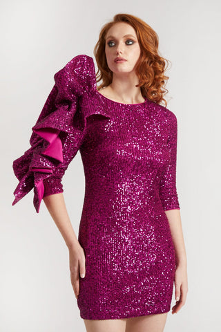The Filippa | Magenta Sequin Fitted Elbow Length Cocktail Dress