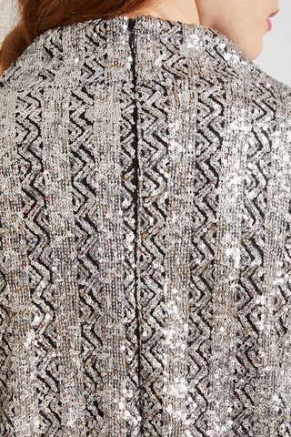 One33 Social Silver Metallic Sequin Long Sleeve Mini Cocktail Dress 