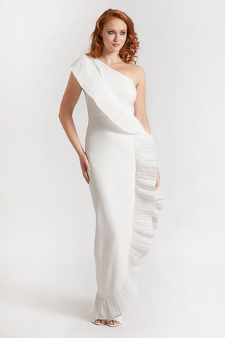 The Mercer | Ivory Pleated Ruffle Gown