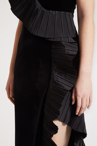 The Mercer Velvet | Black Pleated Ruffle Gown