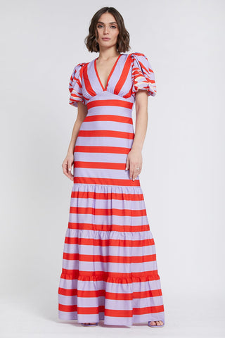 The Gigi | Pink and Lilac Striped V-Neck Maxi Dress