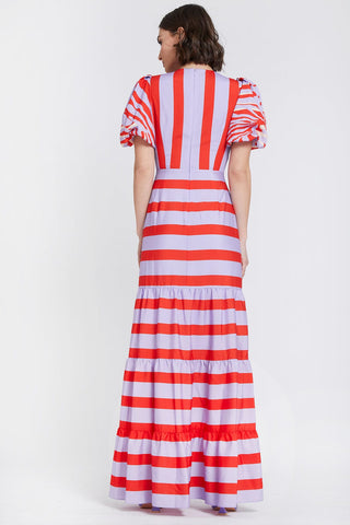 The Gigi | Pink and Lilac Striped V-Neck Maxi Dress