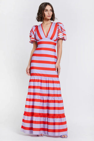 The Gigi | Pink and Lilac Striped V-Neck Maxi Dress