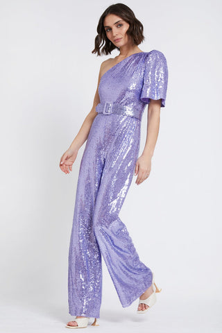 ONE33 Social women's sequined jumpsuit in purple