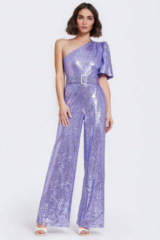 ONE33 Social women's sequined jumpsuit in purple