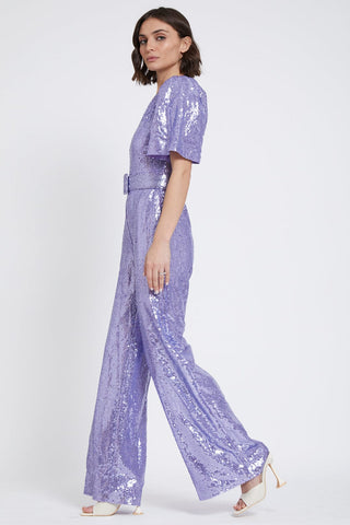ONE33 Social women's sequined jumpsuit in purple