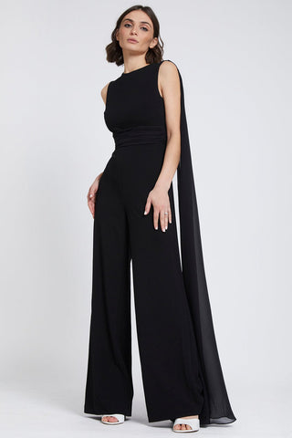 The Kylie | Black Draped Scarf Jumpsuit