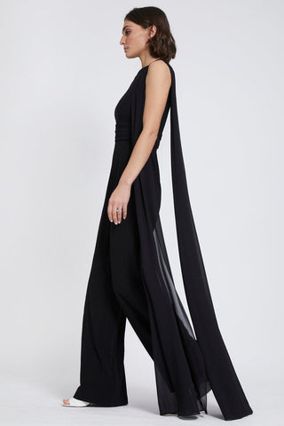 The Kylie | Black Draped Scarf Jumpsuit