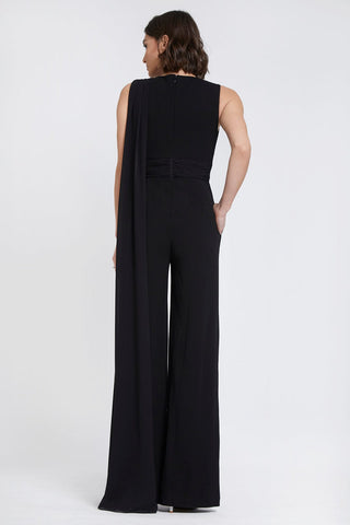 The Kylie | Black Draped Scarf Jumpsuit