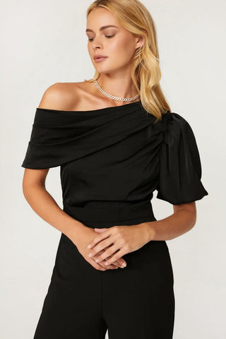 One33 Social Short Sleeve, Cold Shoulder Jumpsuit (No Belt)