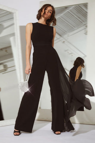 The Kylie | Black Draped Scarf Jumpsuit