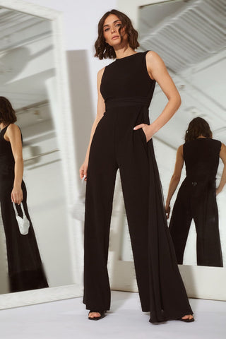 The Kylie | Black Draped Scarf Jumpsuit