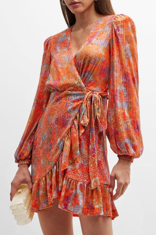 One33 SocialOrange Sequin Printed Mini Wrap Dress