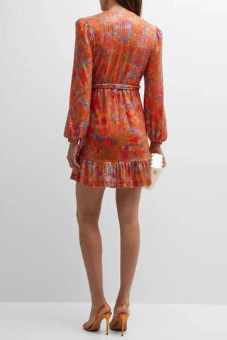 One33 SocialOrange Sequin Printed Mini Wrap Dress