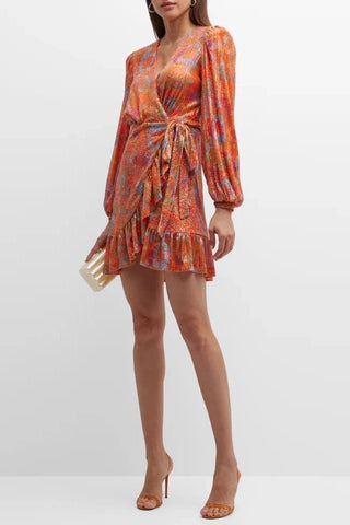 One33 SocialOrange Sequin Printed Mini Wrap Dress