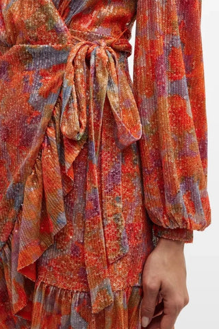 One33 SocialOrange Sequin Printed Mini Wrap Dress
