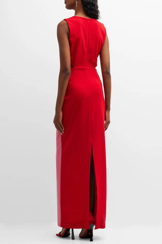 The Jessica | Pink Colorblock Plunging Neckline Long Dress with Bow