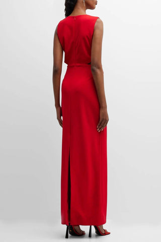 The Jessica | Pink Colorblock Plunging Neckline Long Dress with Bow